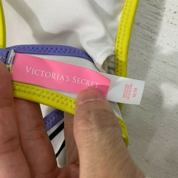 Victorias Secret Halter Bikini Top Womens M Medium Stripe Double Strap Padded - Picture 6 of 11